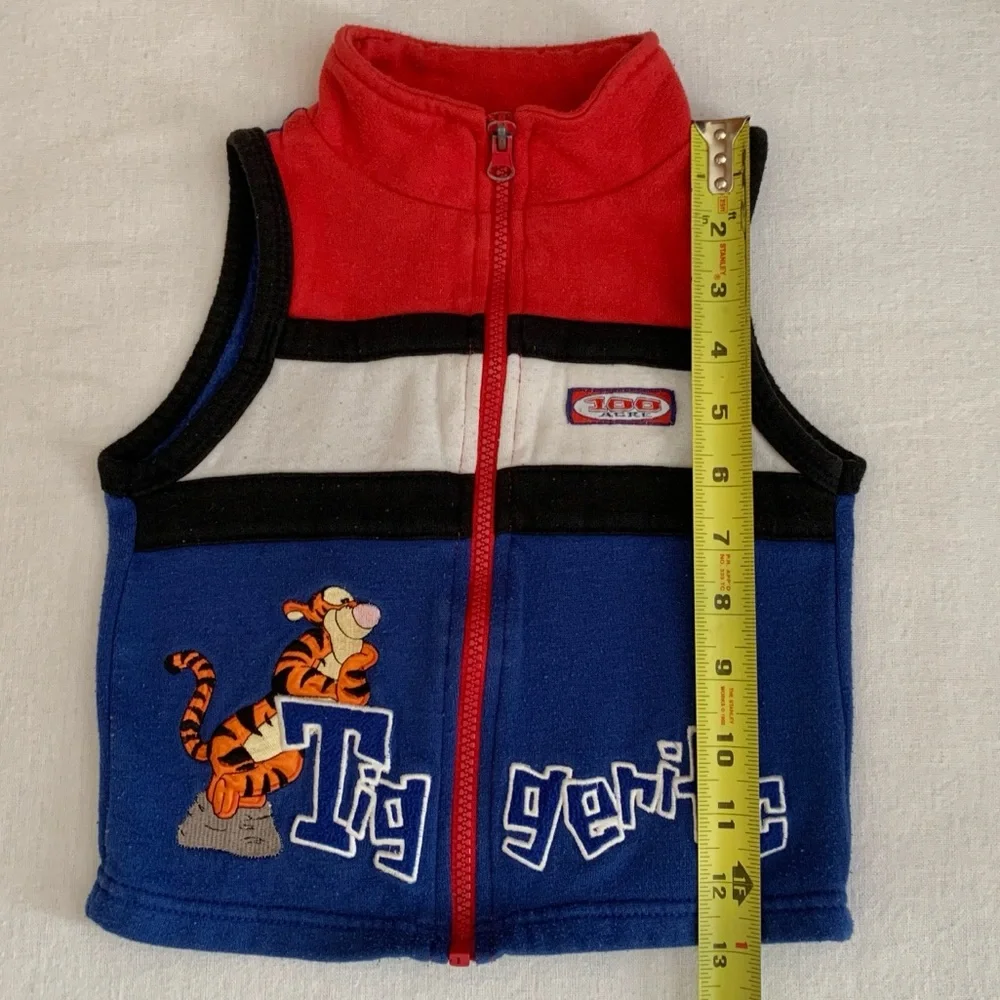 Disney Vintage Pooh Embroidered Tigger Tiggerific Blue, Red Zip-Up Boys Vest 4T